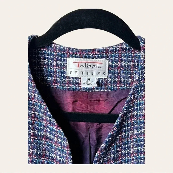 0337W. TALBOTS PETITES TWEED BLAZER SIZE 14P BLUE RED‎ AND WHITE IN COLOR - Picture 6 of 14